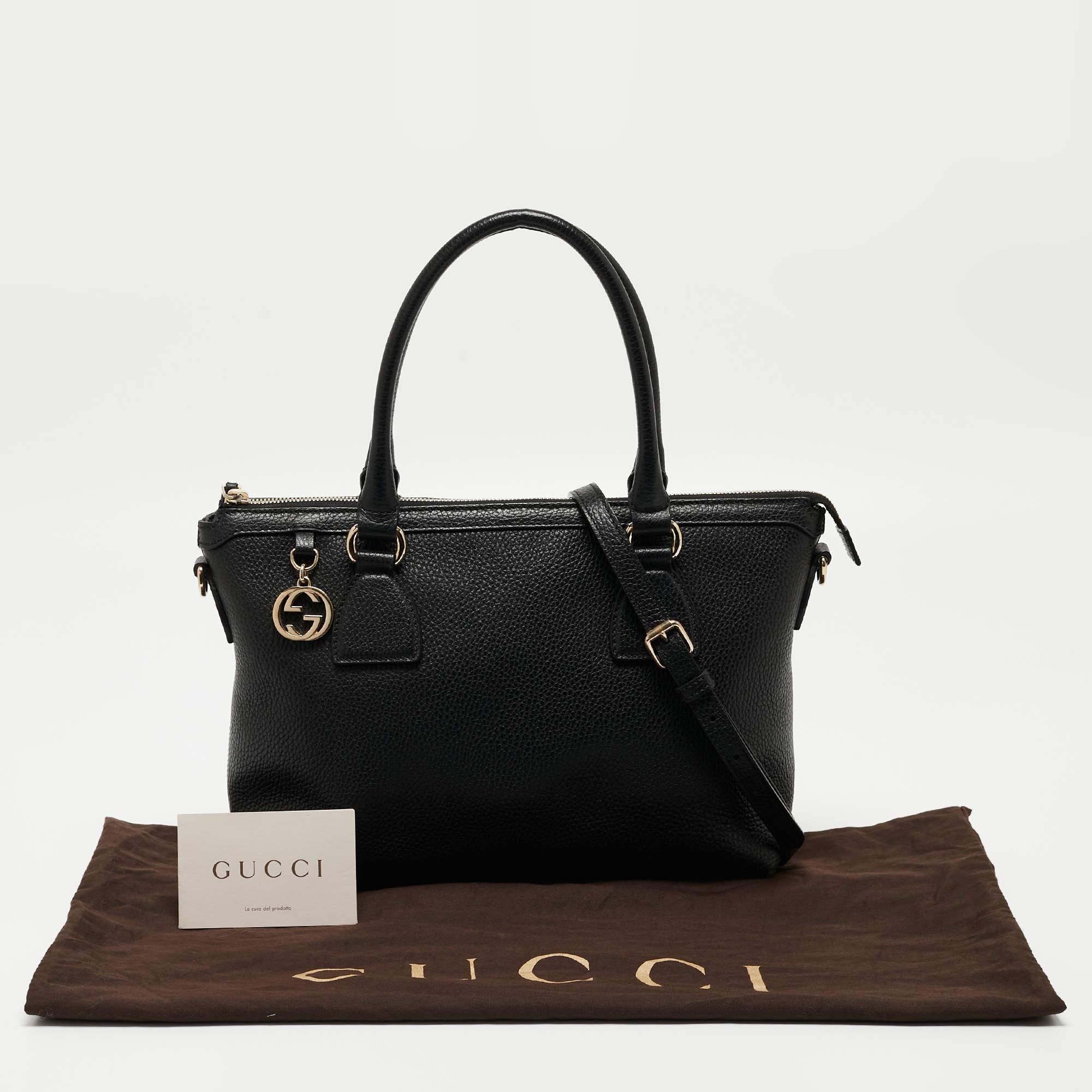 Gucci Black Leather GG Charm Tote For Sale 12