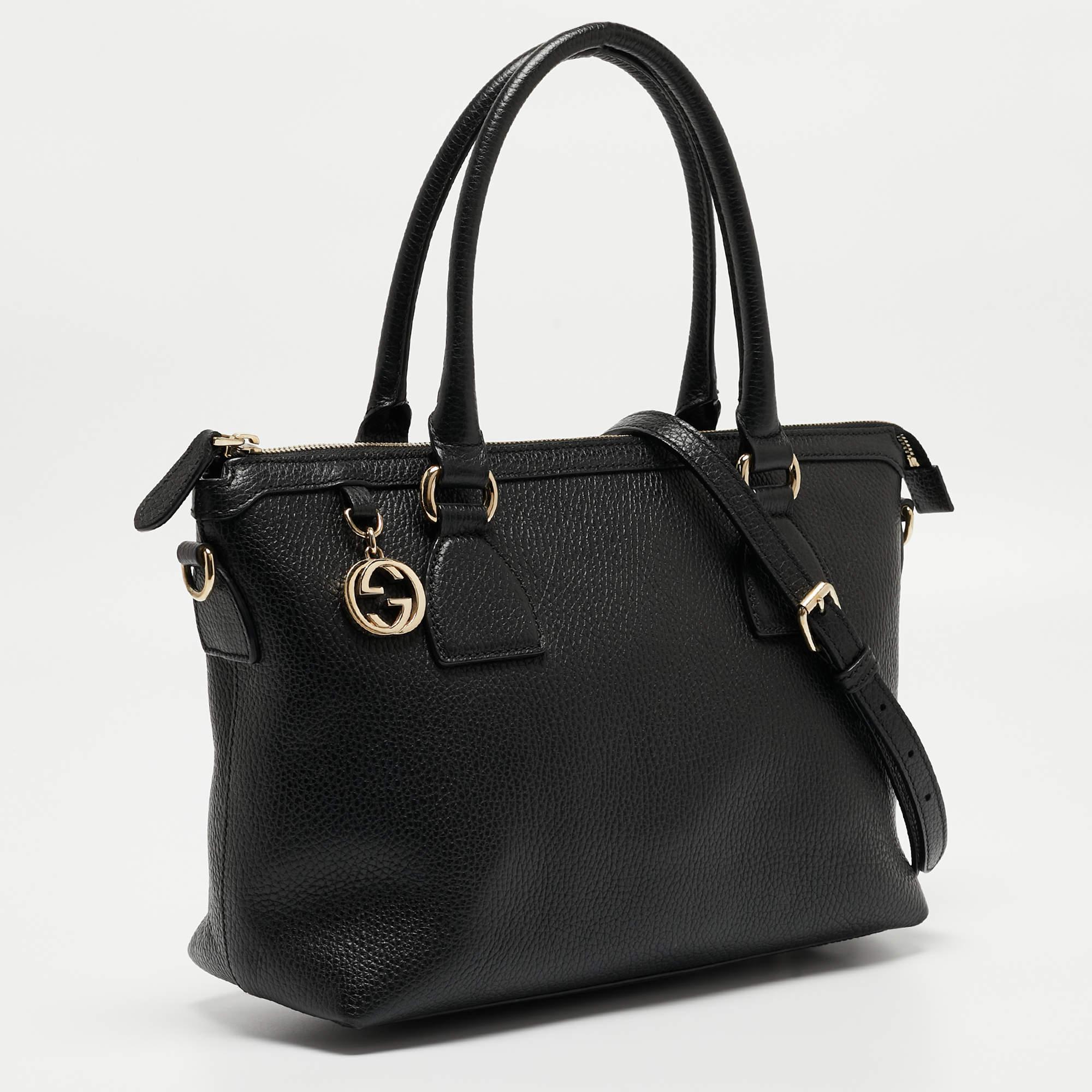 Women's Gucci Black Leather GG Charm Tote For Sale
