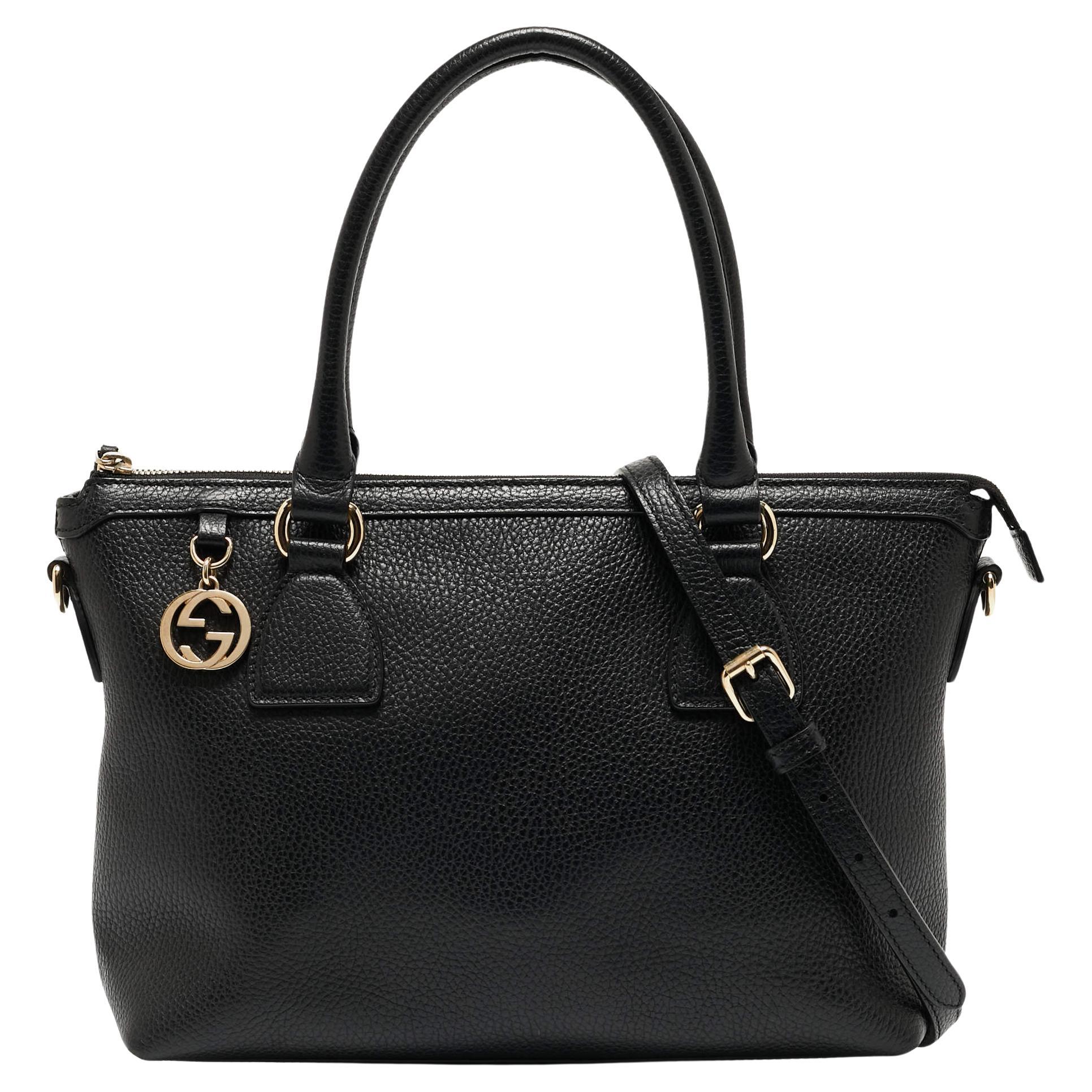 Gucci Black Leather GG Charm Tote For Sale