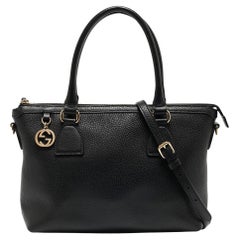 Used Gucci Black Leather GG Charm Tote