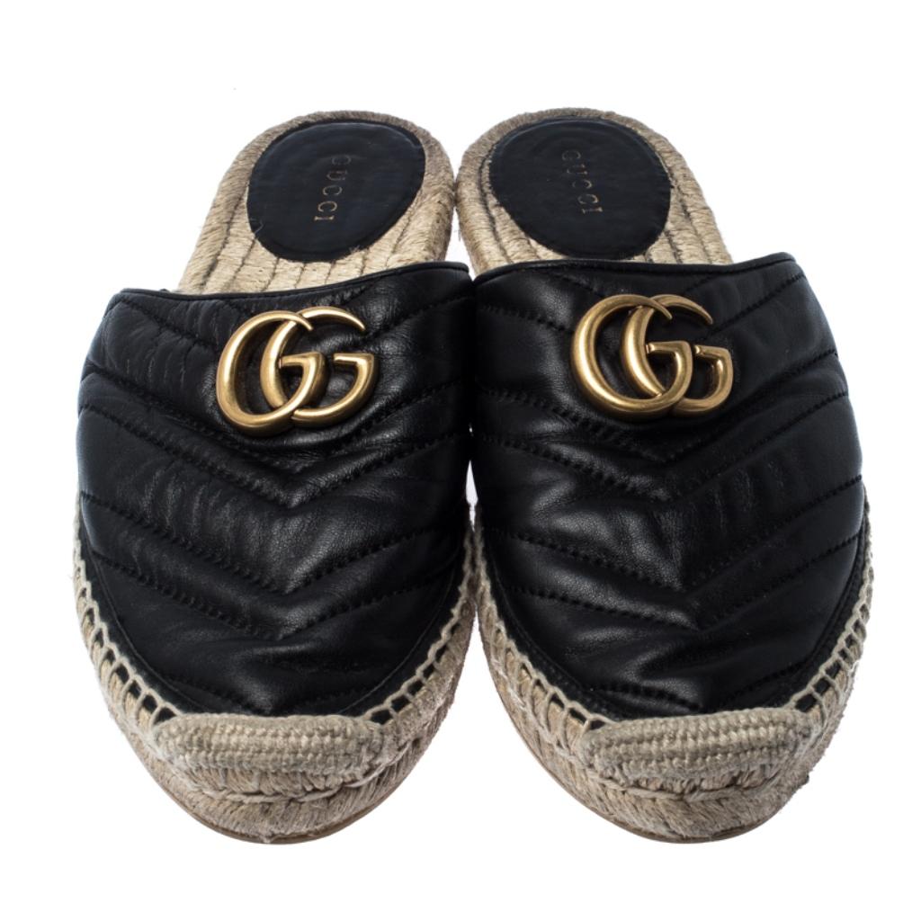 Gucci Black Leather GG Espadrilles Size 37 In Fair Condition In Dubai, Al Qouz 2