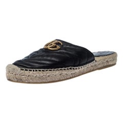 Gucci Black Leather GG Espadrilles Size 37