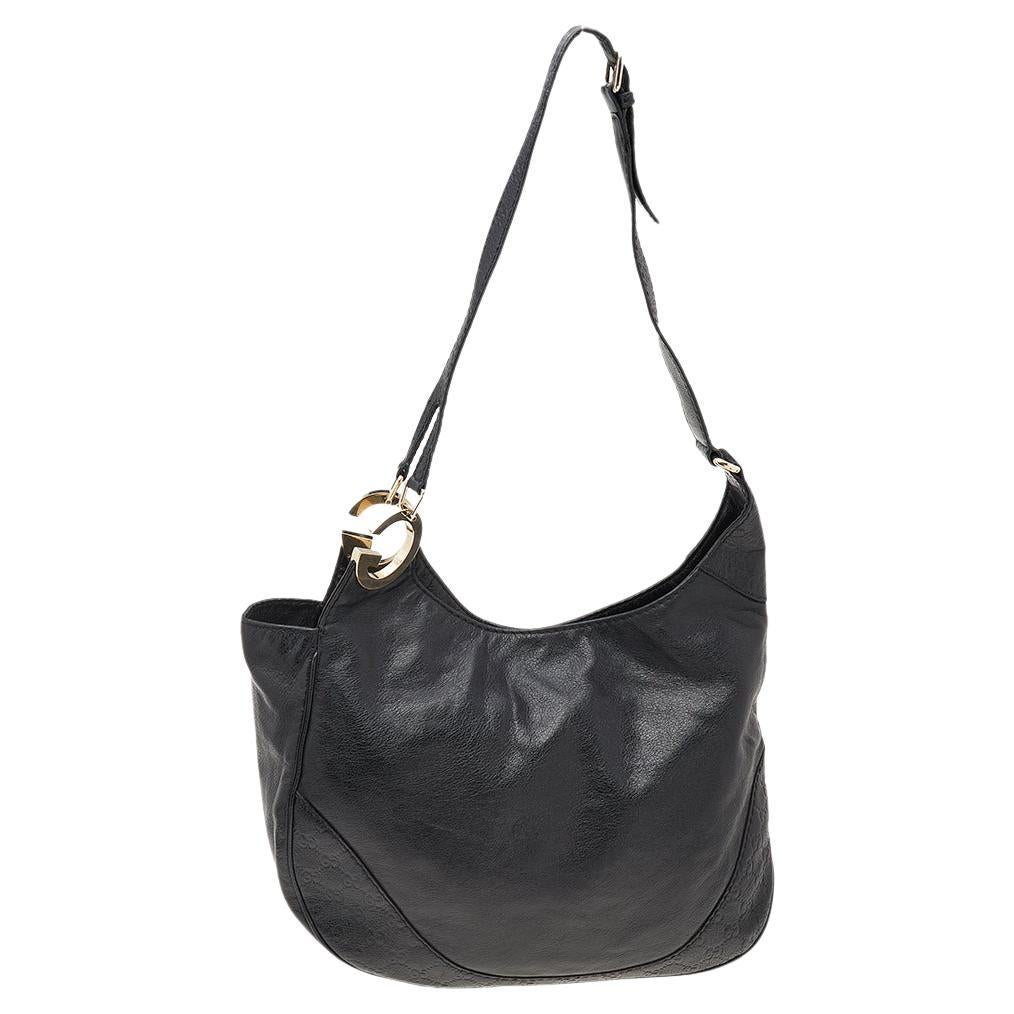 Gucci Black Leather GG Guccissima Shoulder Bag
