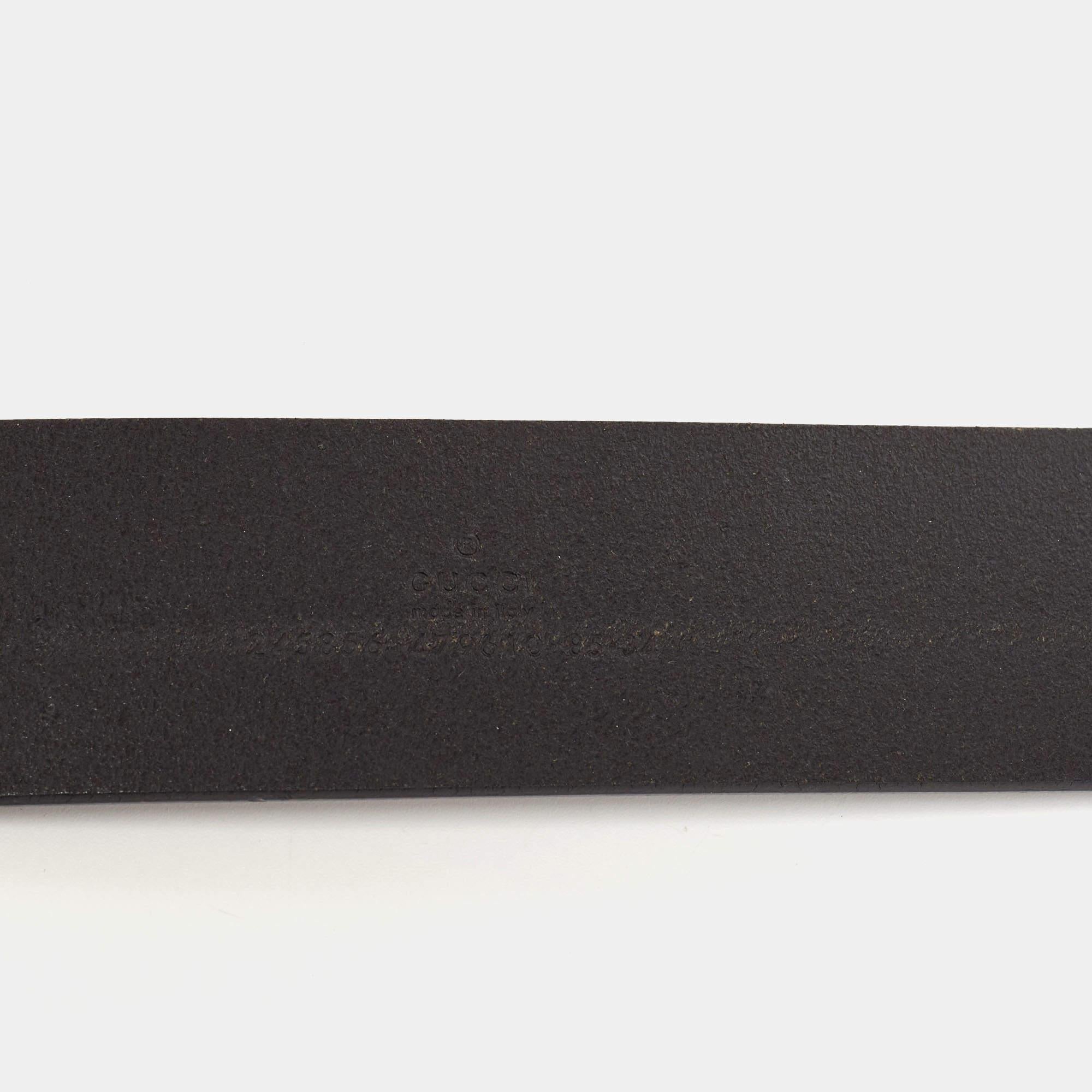 Women's Gucci Black Leather GG Heart Buckle Belt 85CM