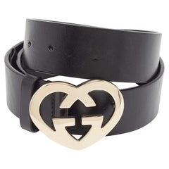 Gucci Black Leather GG Heart Buckle Belt 85CM