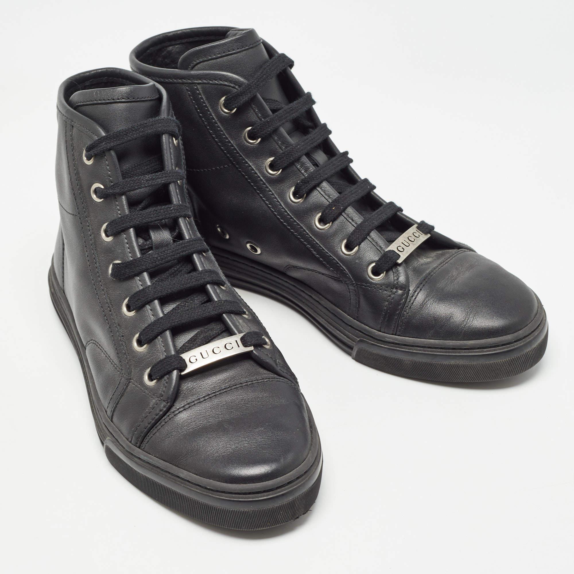Gucci - Baskets montantes GG en cuir noir - Taille 36,5 Bon état - En vente à Dubai, Al Qouz 2
