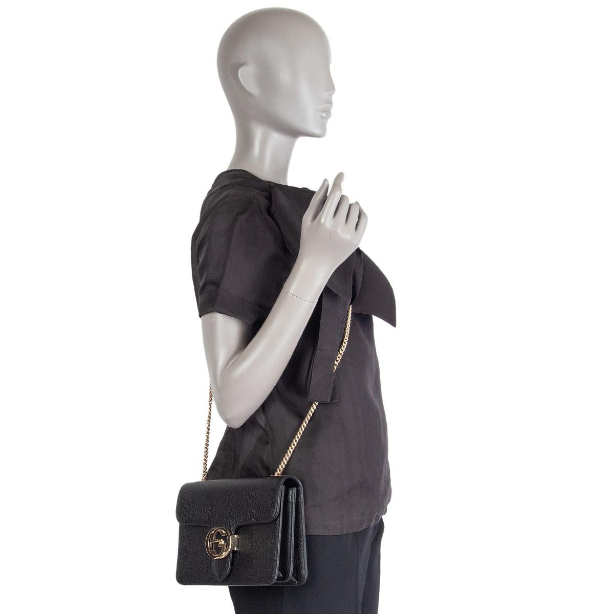 Women's GUCCI black leather GG INTERLOCKING Shoulder Bag