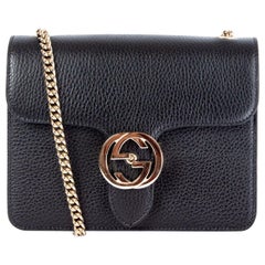 GUCCI black leather GG INTERLOCKING Shoulder Bag