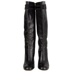 GUCCI black leather GG Knee High Boots Shoes 36
