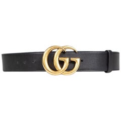 Gucci Black Leather GG Leather Marmont Belt