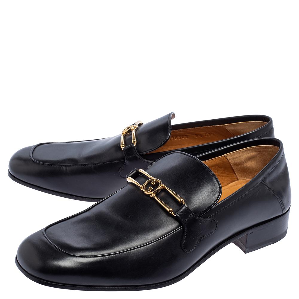 Gucci Black Leather GG Loafers Size 43.5 3