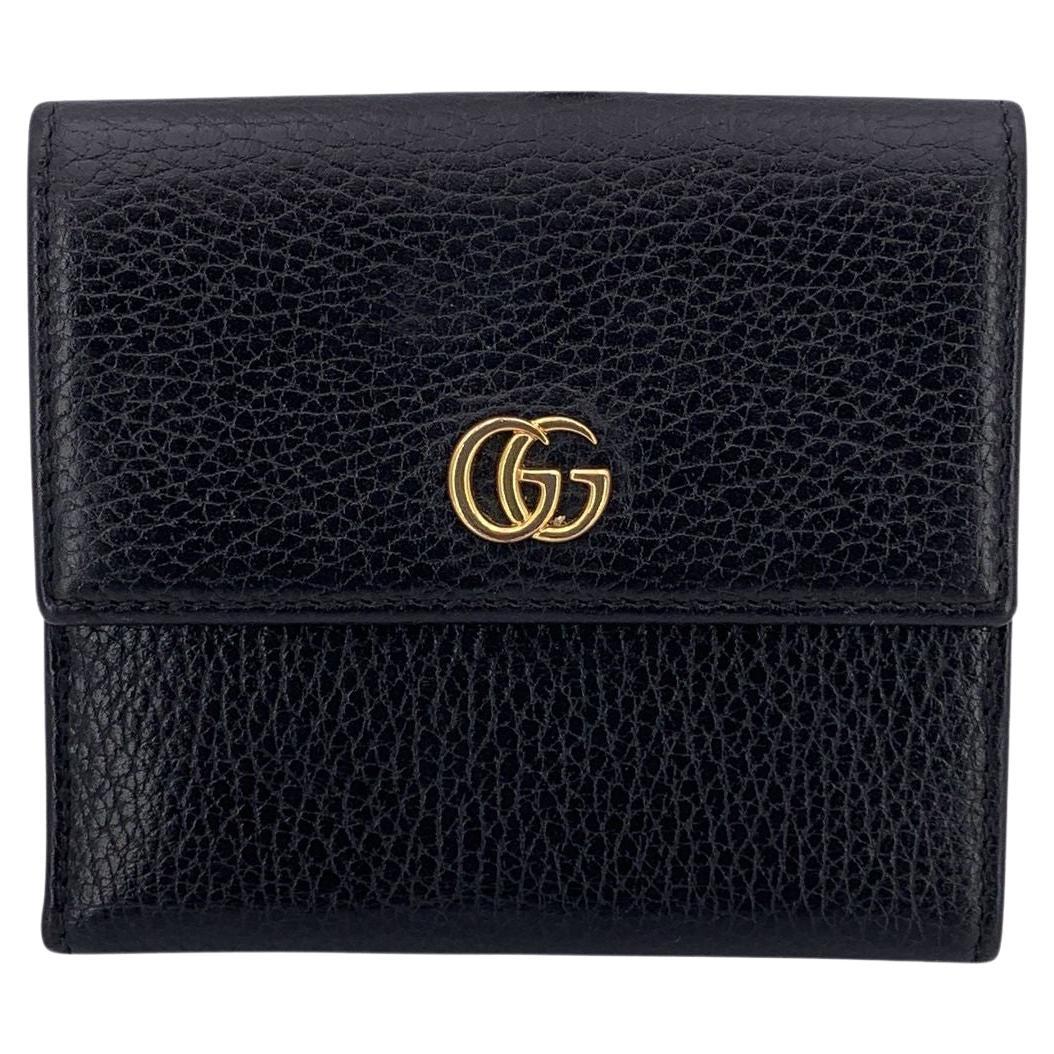 Gucci Black Leather GG Logo Bifold Compact Wallet
