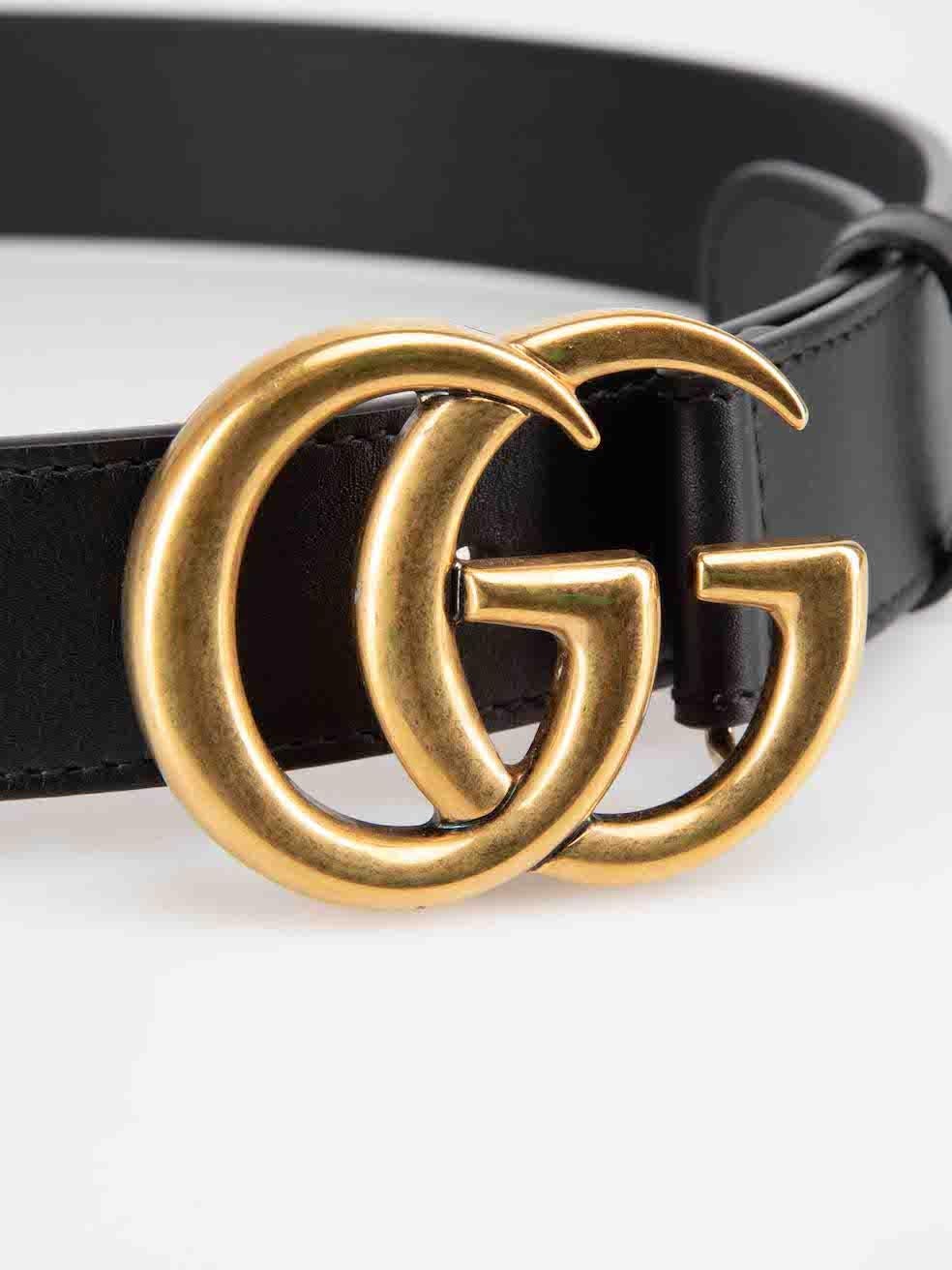 Women's Gucci Black Leather GG Logo Buckle Belt For Sale