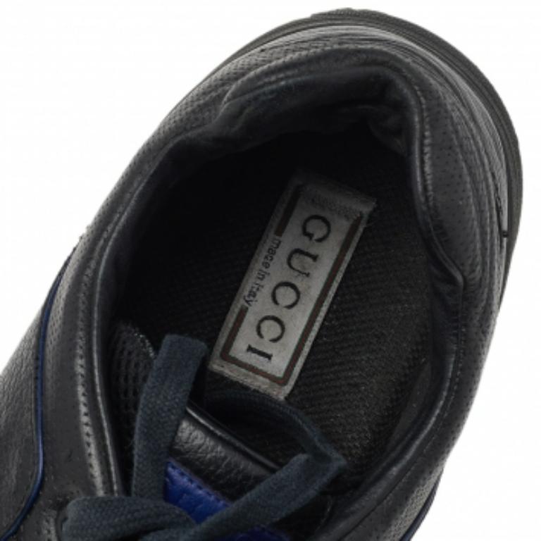 Nero Gucci - Scarpe da ginnastica basse in pelle nera con logo GG - misura 45,5 in vendita
