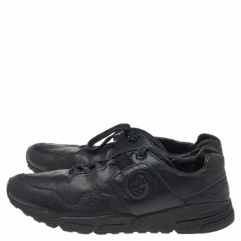 Uomo Gucci - Scarpe da ginnastica basse in pelle nera con logo GG - misura 45,5 in vendita