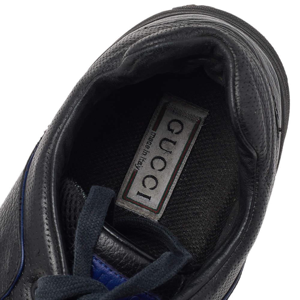 Gucci Black Leather GG Logo Low Top Sneakers Size 45.5 For Sale 2