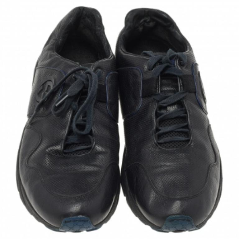 Gucci - Scarpe da ginnastica basse in pelle nera con logo GG - misura 45,5 in vendita 2