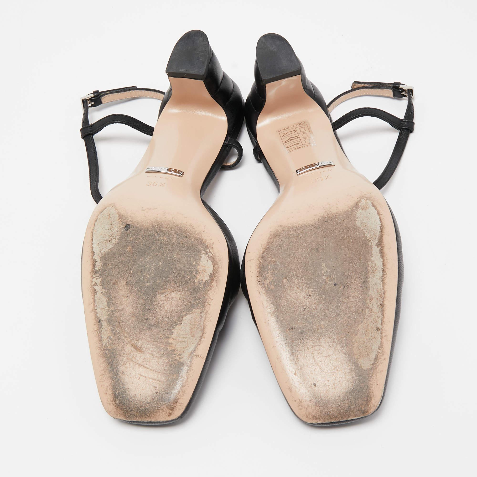 Women's Gucci Black Leather GG Marmont Ankle Strap Pumps Size 36.5 For Sale