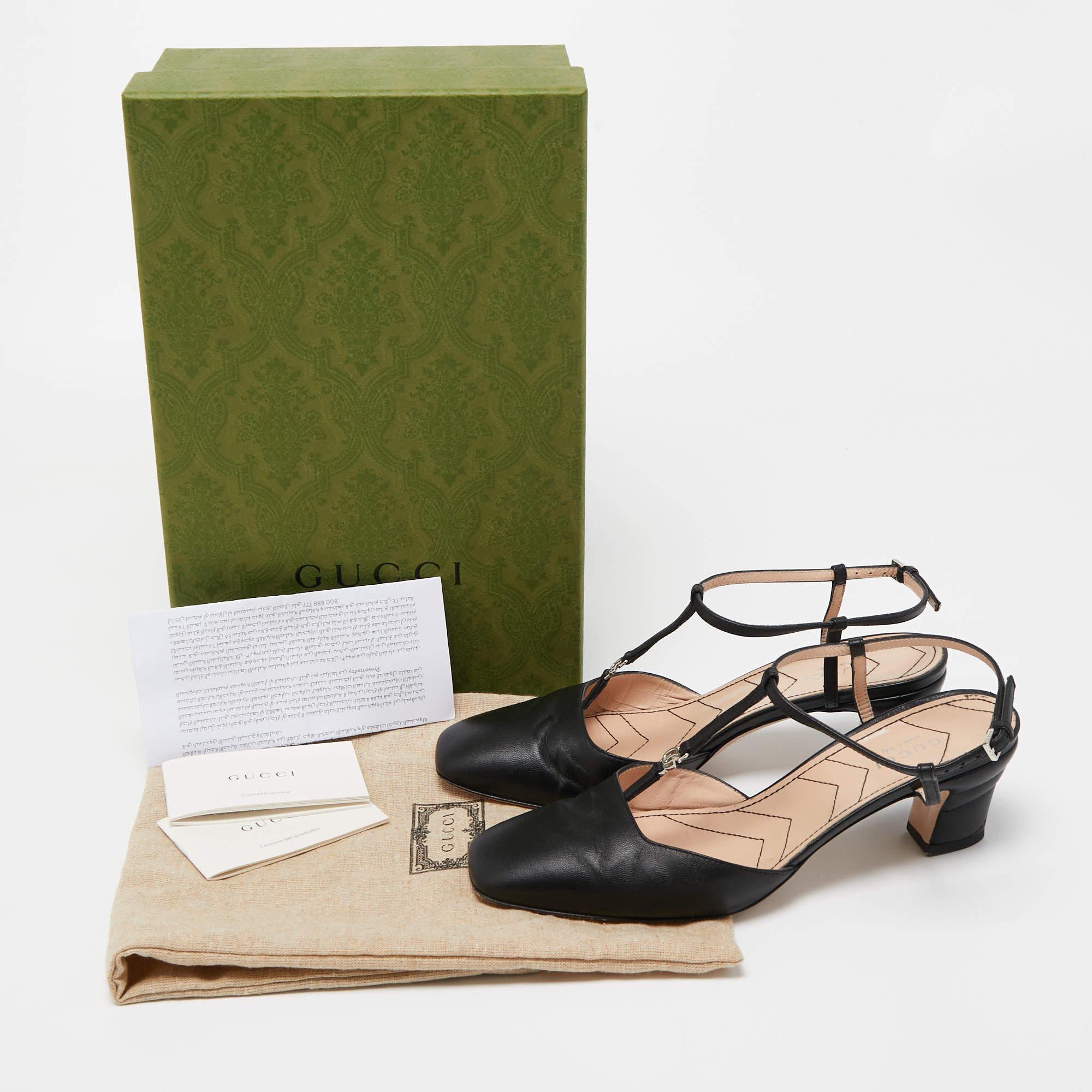 Gucci Black Leather GG Marmont Ankle Strap Pumps Size 36.5 For Sale 5