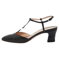 Gucci Schwarze Leder GG Marmont Pumps mit Knöchelriemen Größe 36,5