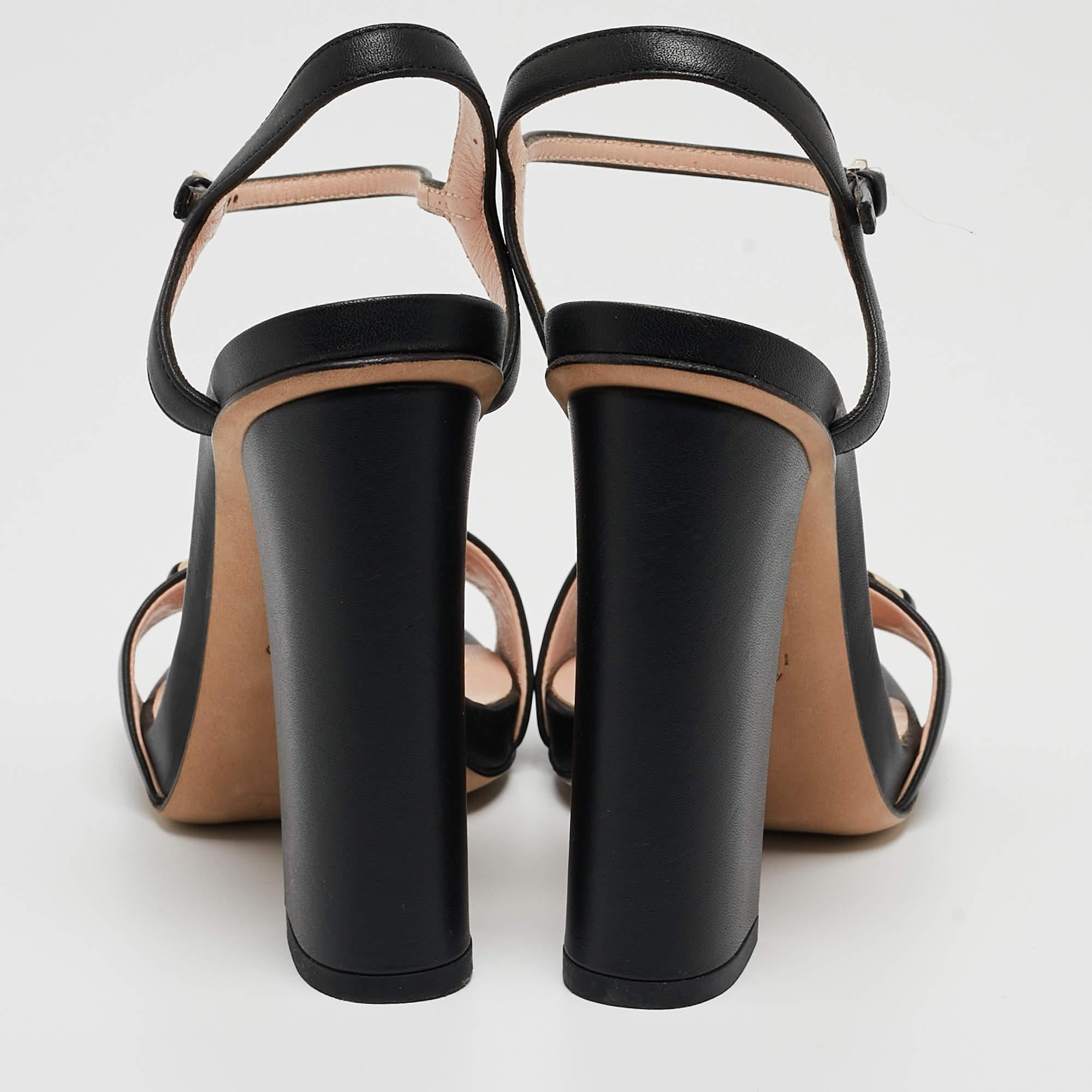 Gucci Black Leather GG Marmont Ankle Strap Sandals Size 36 In Excellent Condition In Dubai, Al Qouz 2