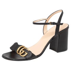 Gucci Black Leather GG Marmont Ankle Strap Sandals Size 38
