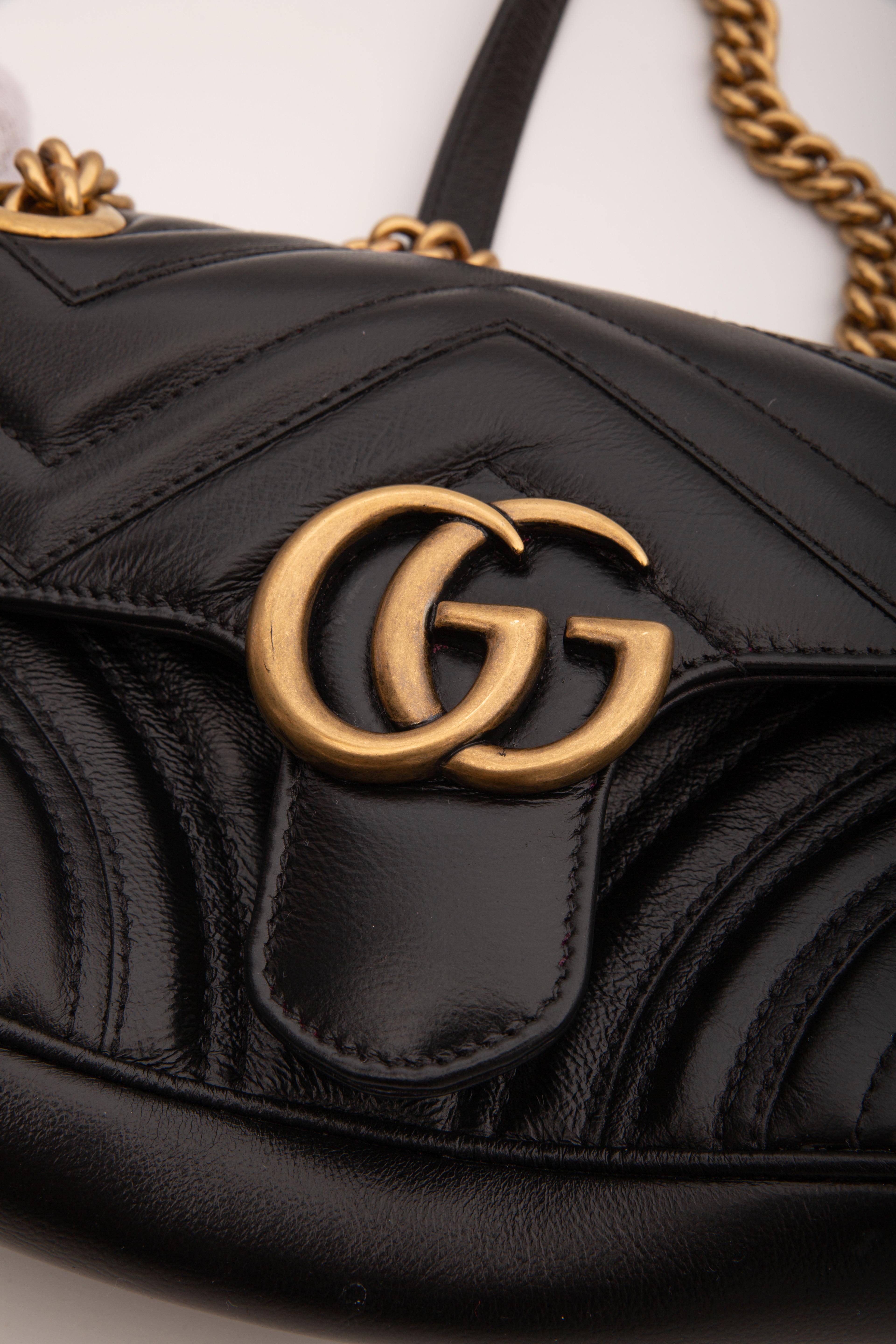 Women's or Men's Gucci Black Leather GG Marmont Bag (446744)