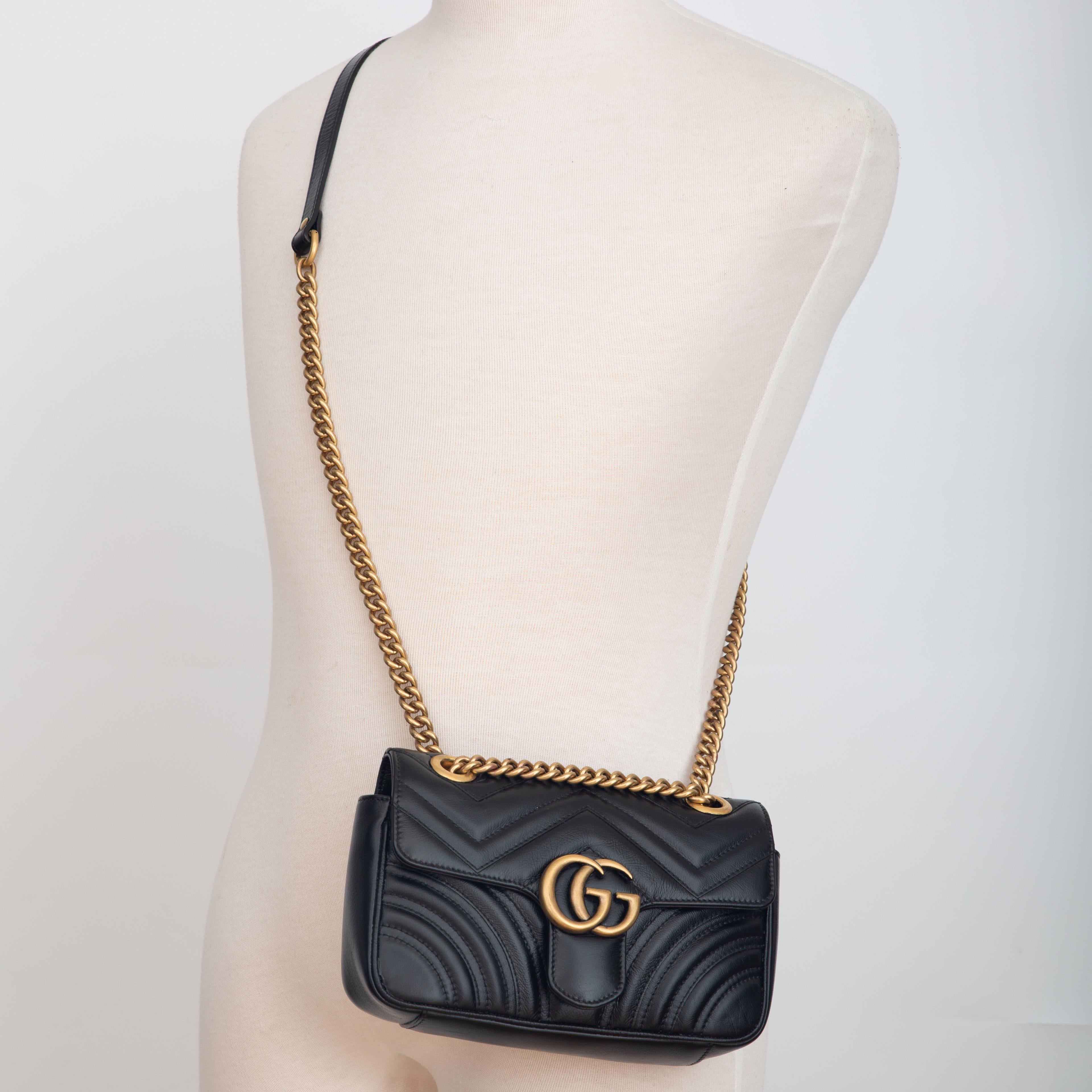 Gucci Black Leather GG Marmont Bag (446744) 2
