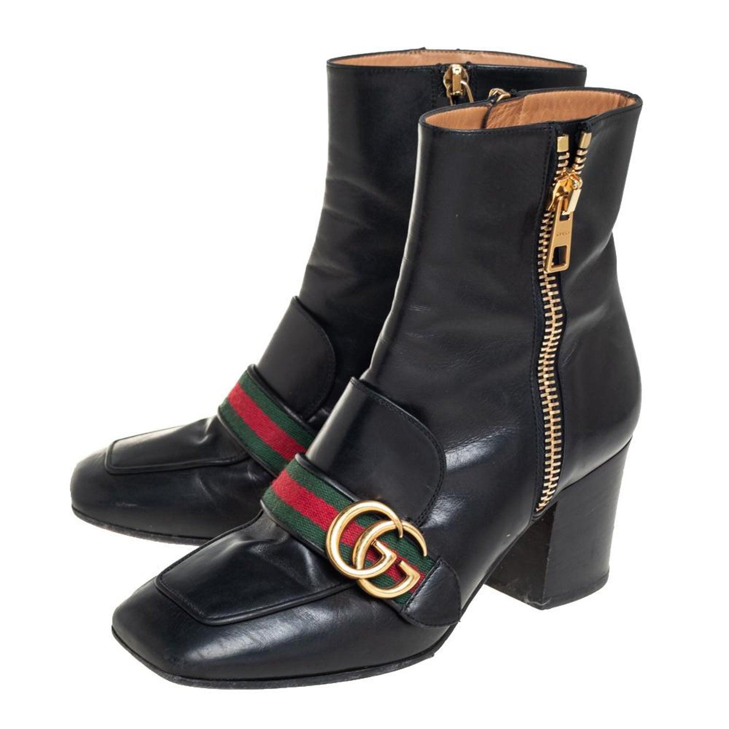 Gucci Black Leather GG Marmont Block Heel Ankle Boots Size 36.5 at 1stDibs  | gucci marmont ankle boots, gucci marmont boots