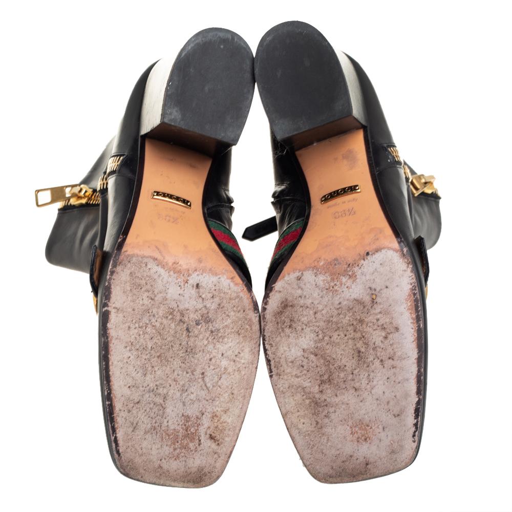 Gucci Schwarz Leder GG Marmont Blockabsatz Stiefeletten Größe 36.5 3