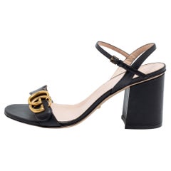 Gucci Black Leather GG Marmont Block Heel Ankle Strap Sandals Size 37