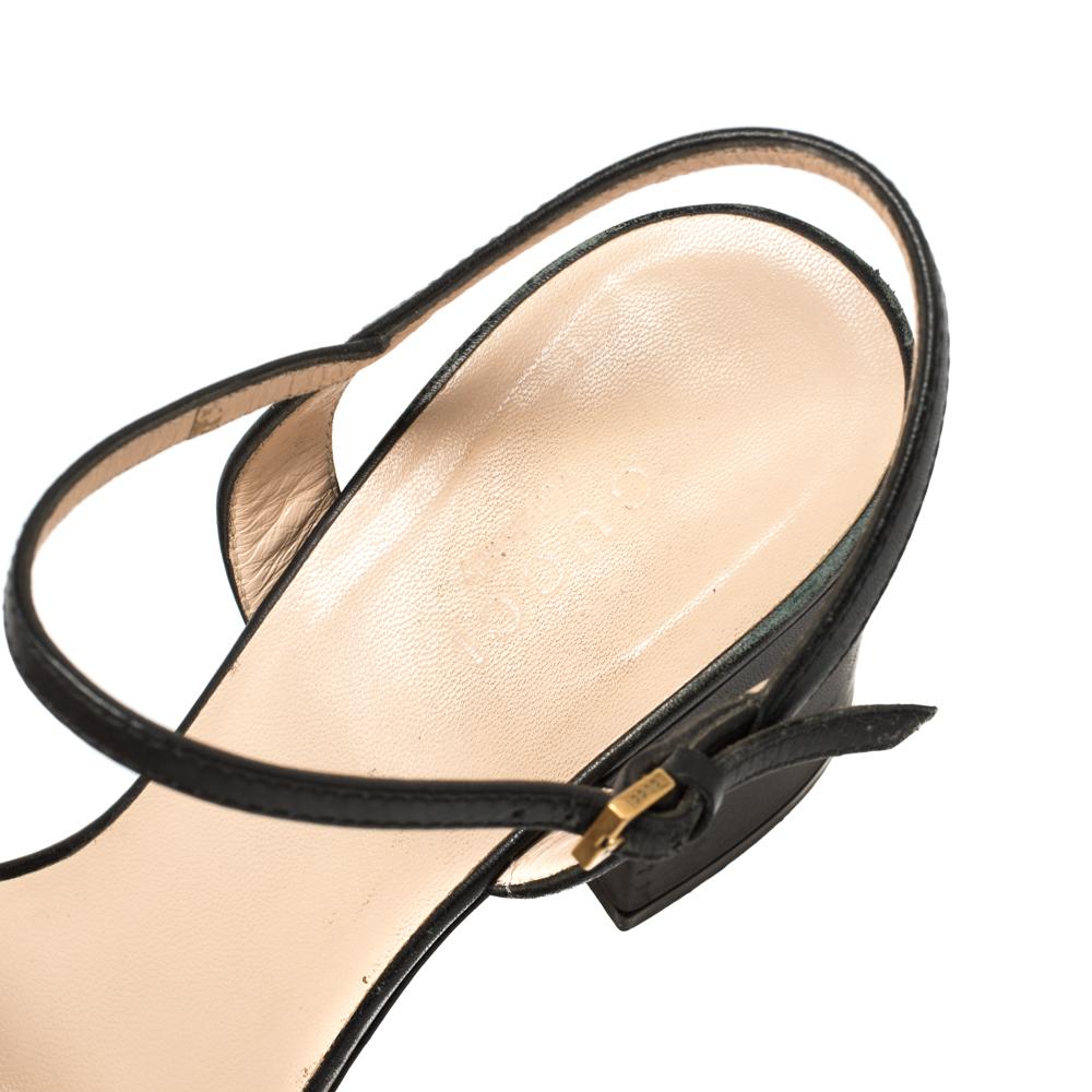 Gucci Schwarz Leder GG Marmont Blockabsatz Knöchelriemen Sandalen Größe 38 1