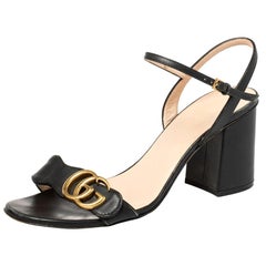 Gucci Black Leather GG Marmont Block Heel Ankle Strap Sandals Size 38