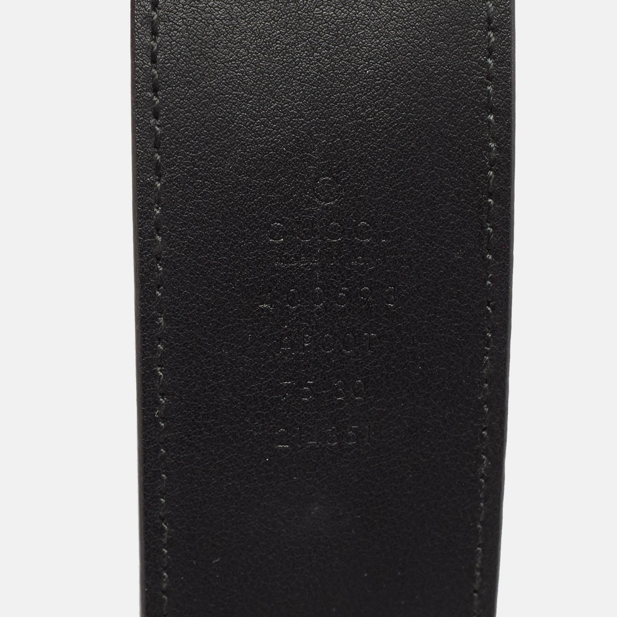Women's Gucci Black Leather GG Marmont Buckle Belt 75CM