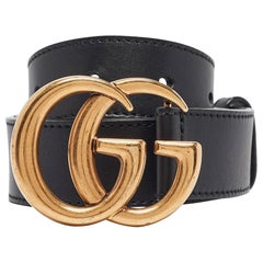Gucci Black Leather GG Marmont Buckle Belt 80CM