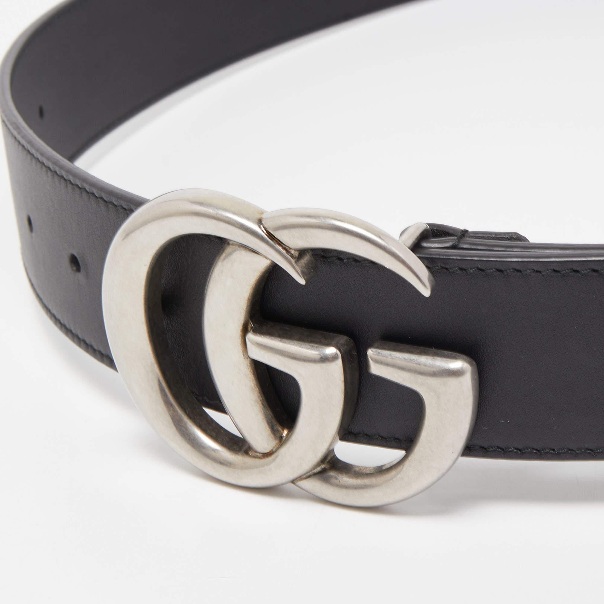 The GG Marmont belt by Gucci is made in Italy from black leather keeping everyday styling in mind. It's designed with tonal stitches and finished with the House's GG buckle in silver-tone hardware.

Includes: Original Dustbag, Original Box
