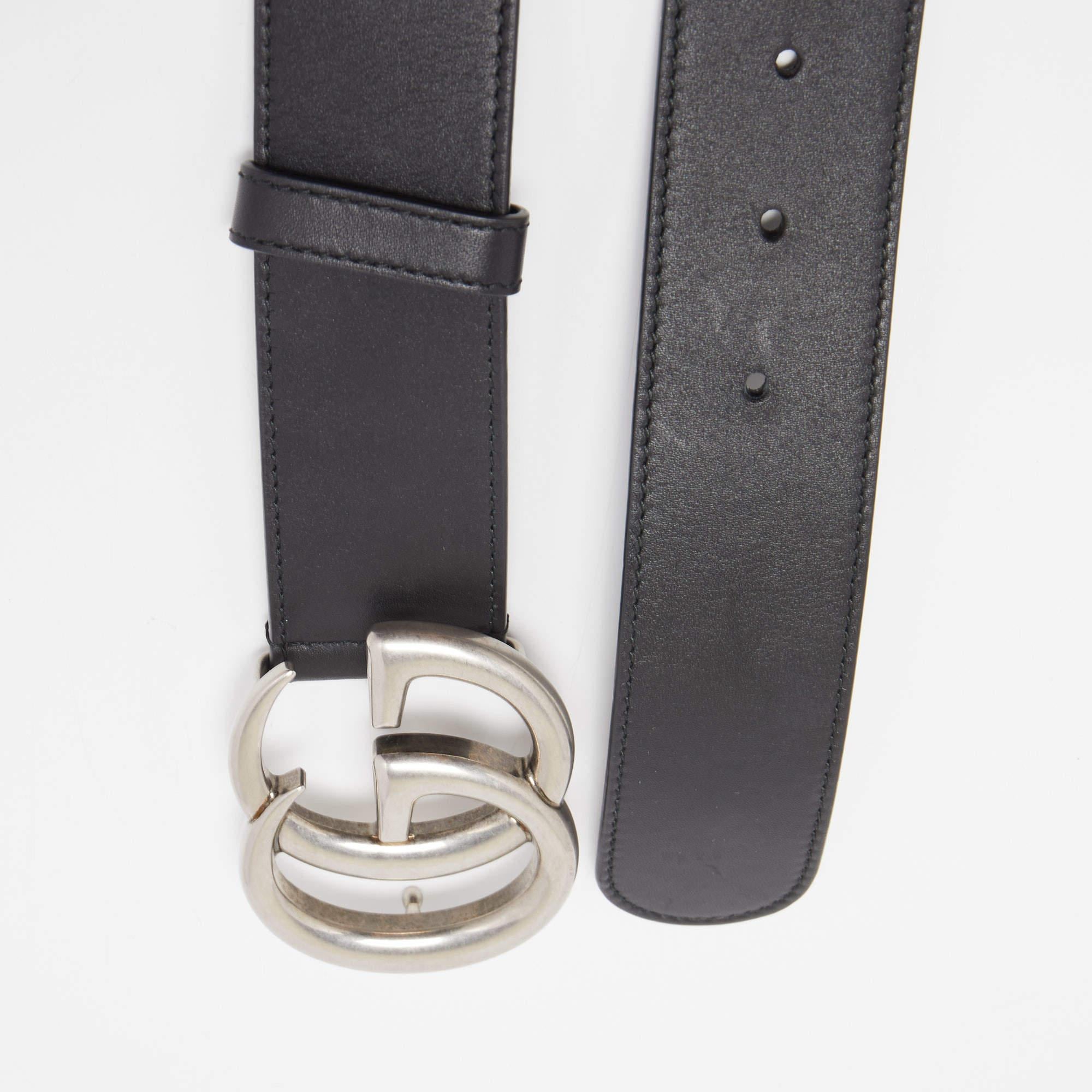 Men's Gucci Black Leather GG Marmont Buckle Belt 85CM