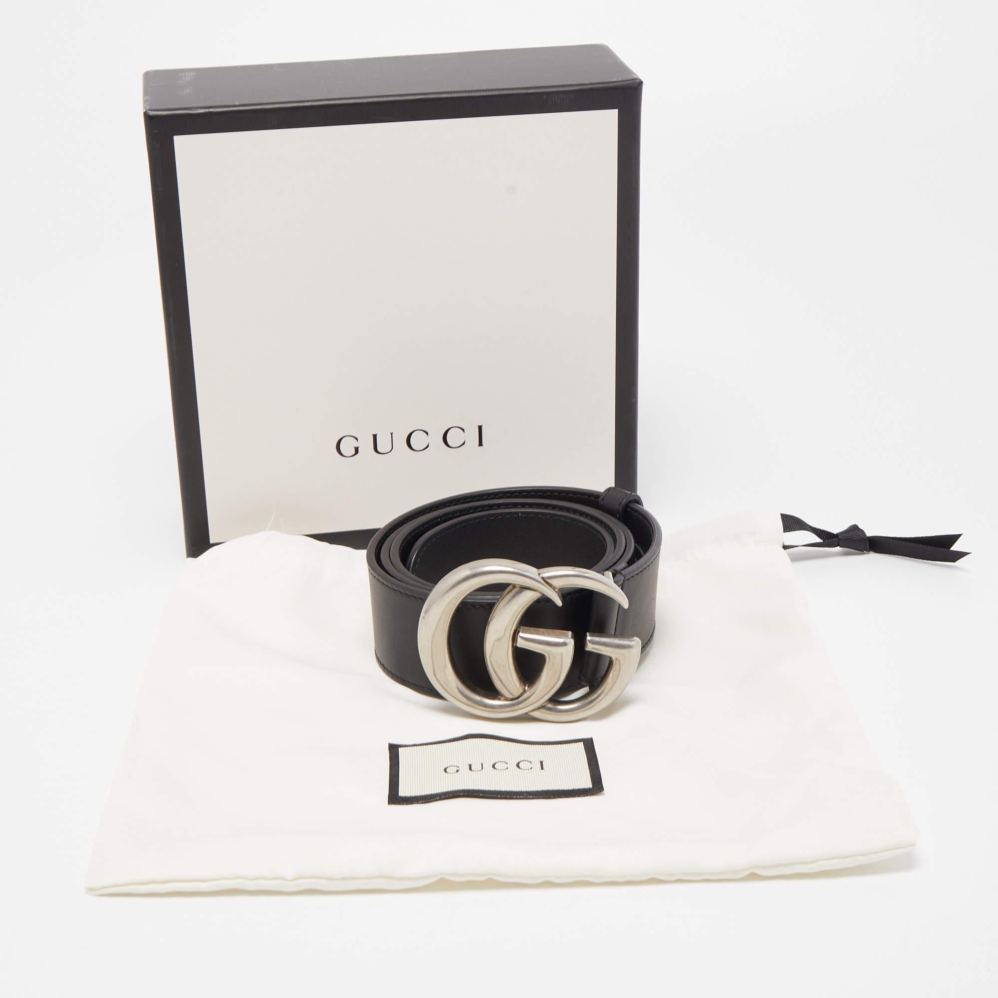 Gucci Black Leather GG Marmont Buckle Belt 85CM 2