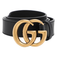 Gucci Black Leather GG Marmont Buckle Belt 85CM