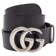 Gucci Black Leather GG Marmont Buckle Belt 85CM