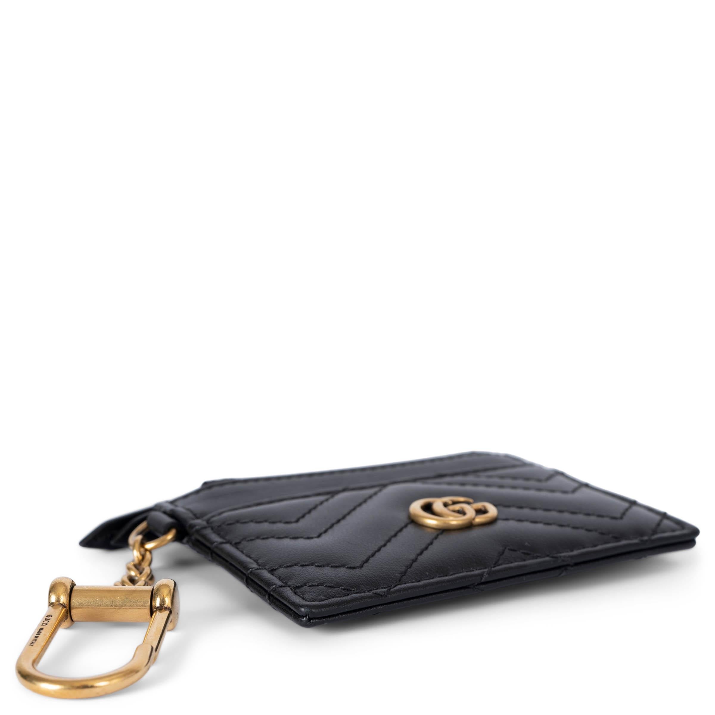 GUCCI cuero negro GG MARMONT CHEVRON KEYWALLET Cartera Negro