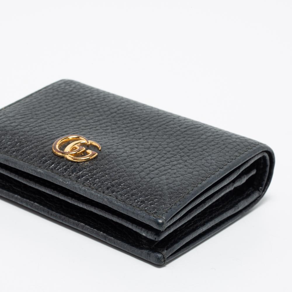Gucci Black Leather GG Marmont Compact Folded Wallet 6
