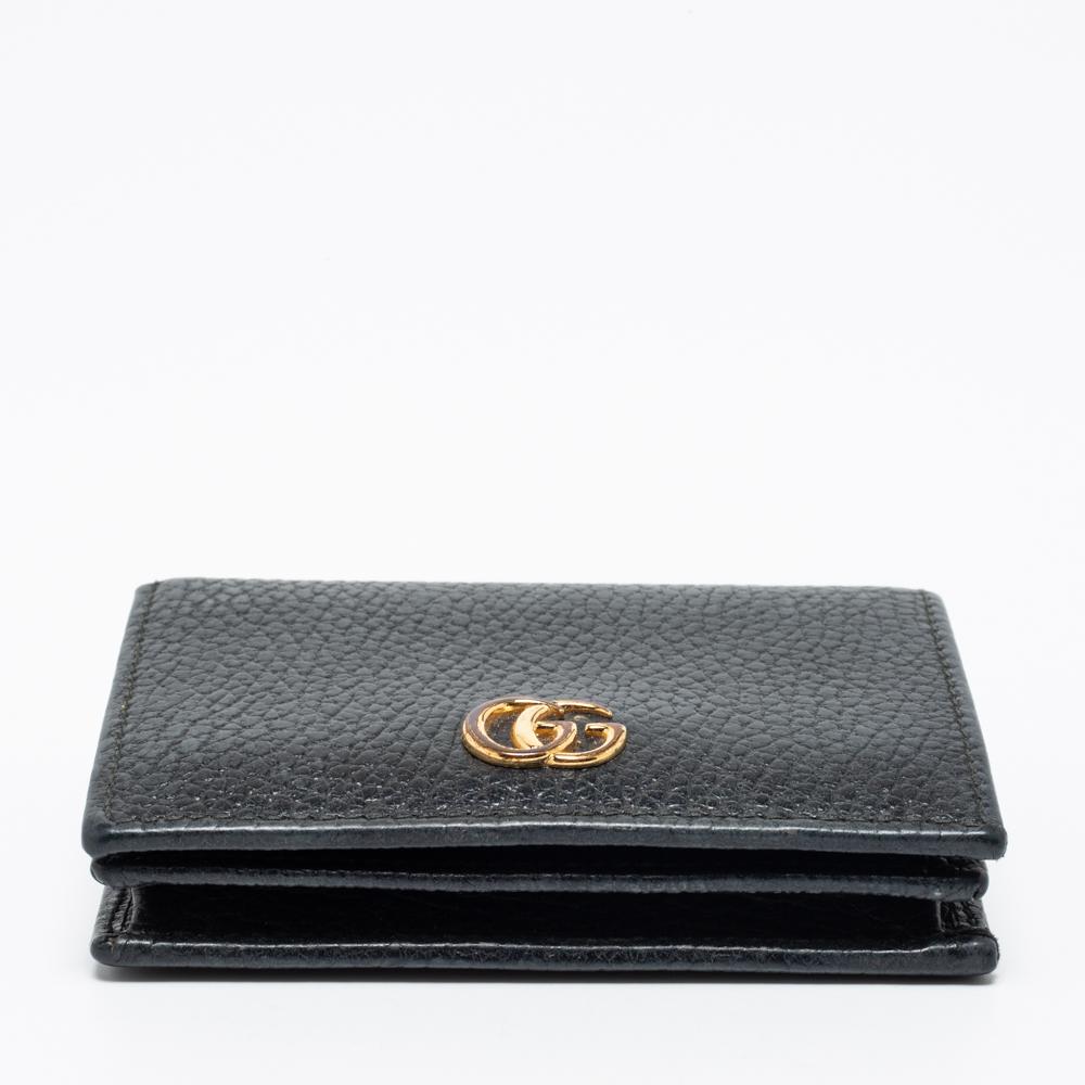 Women's Gucci Black Leather GG Marmont Compact Folded Wallet