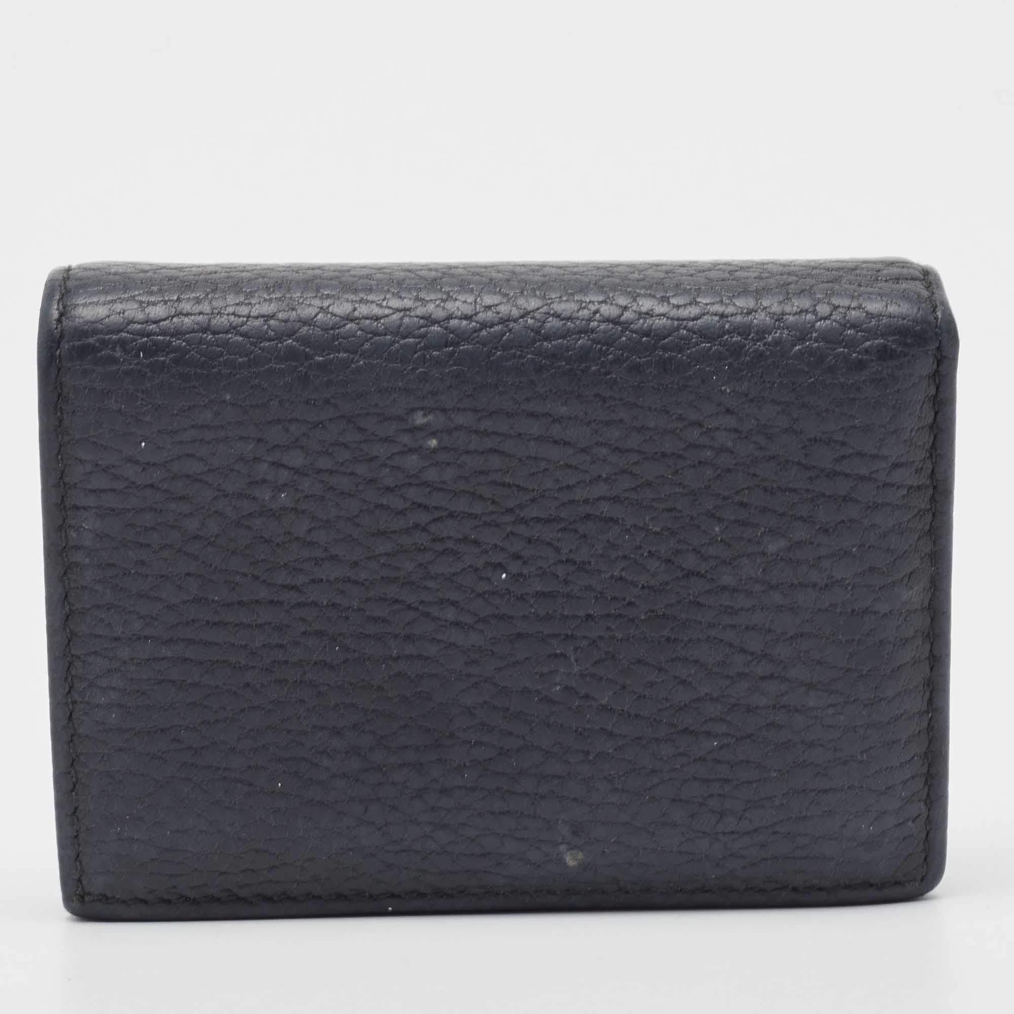 Women's Gucci Black Leather GG Marmont Flap Card Case