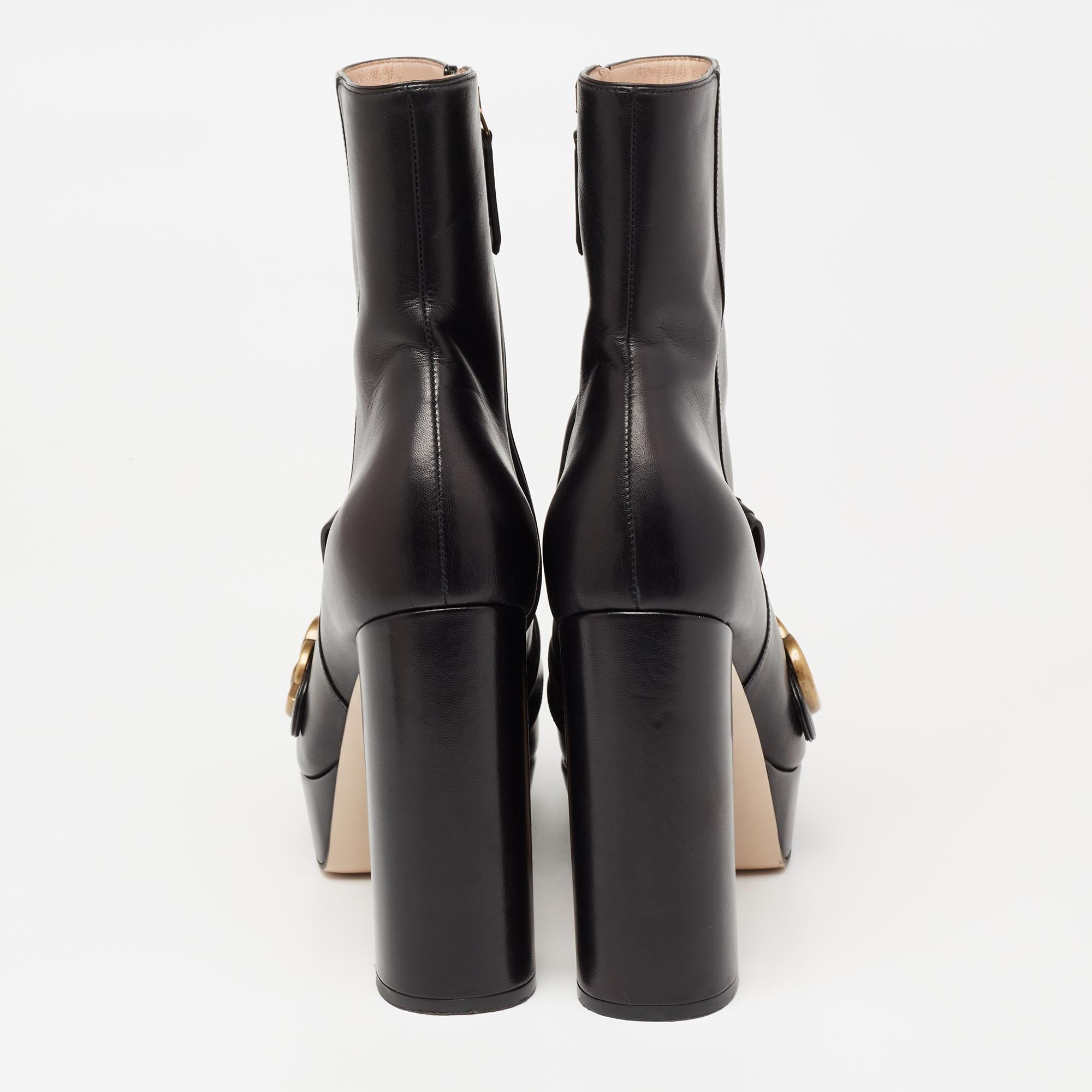 Gucci Black Leather GG Marmont Fringe Ankle Boots Size 40 In Good Condition In Dubai, Al Qouz 2