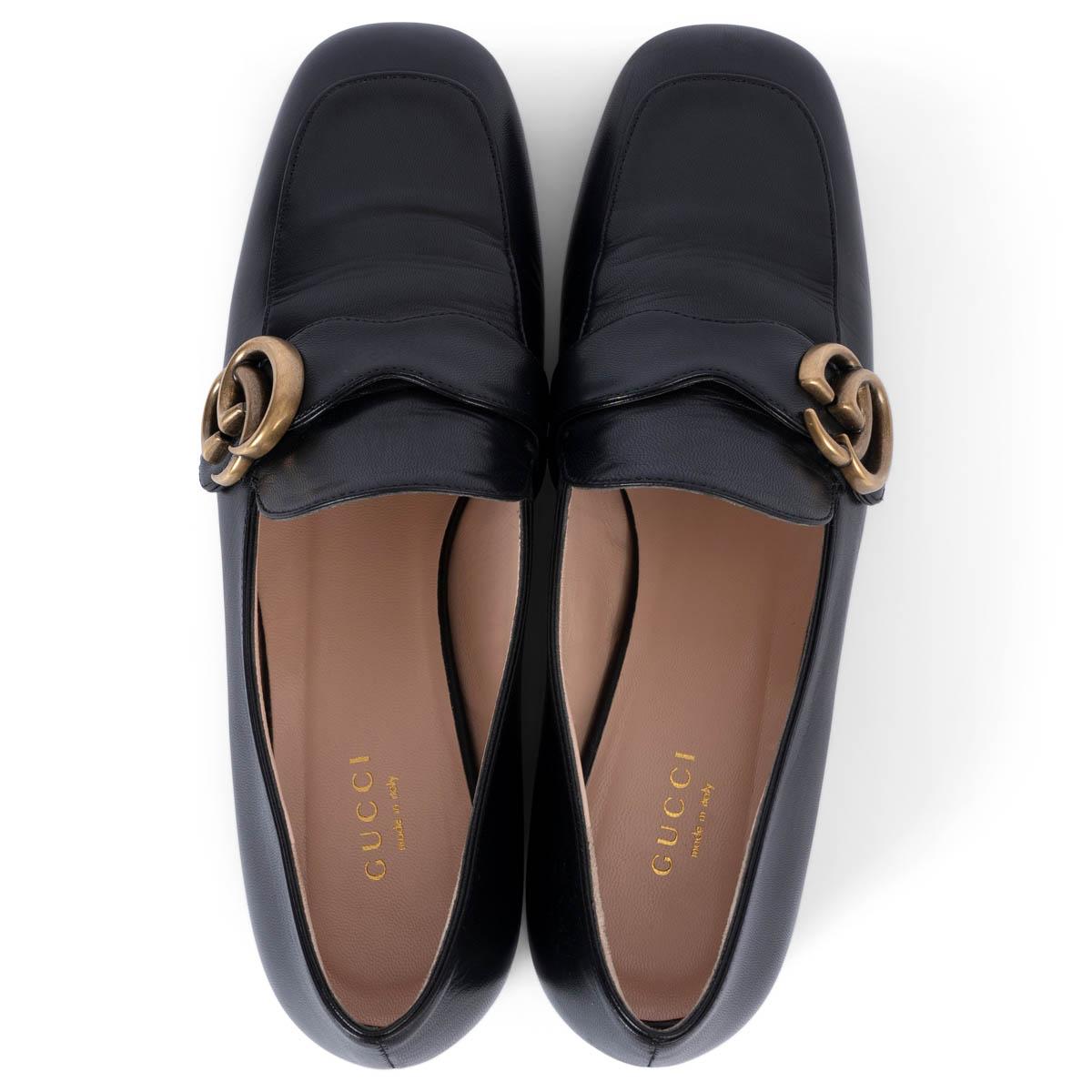 GUCCI black leather GG MARMONT Loafers Shoes 38 For Sale 1