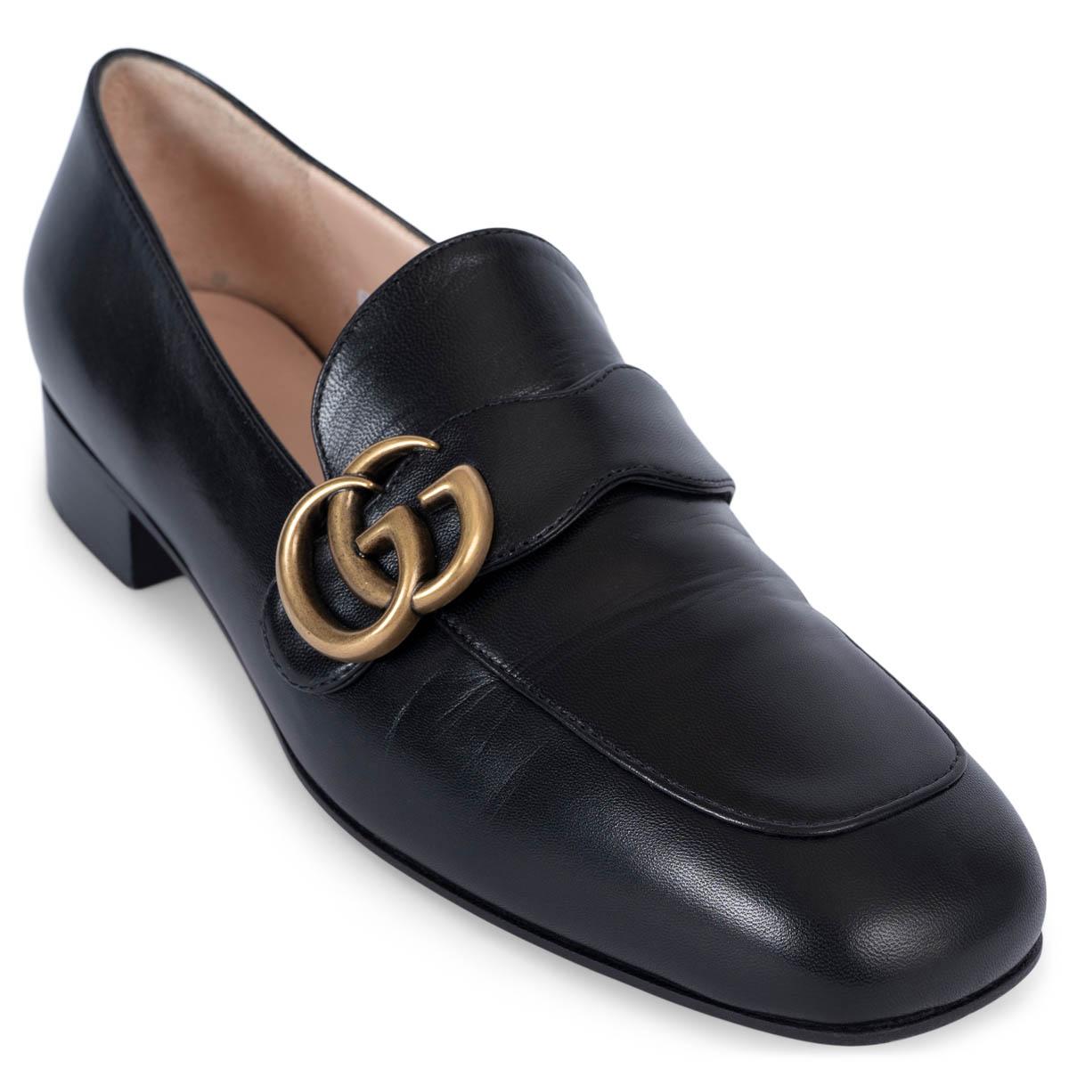 GUCCI black leather GG MARMONT Loafers Shoes 38 For Sale 2