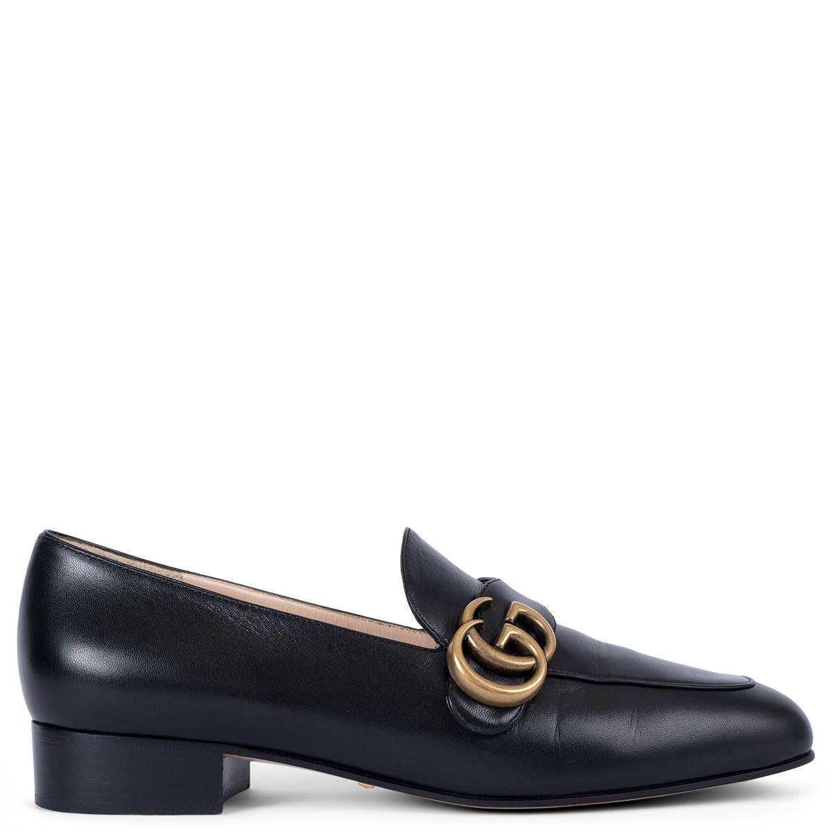 GUCCI black leather GG MARMONT Loafers Shoes 38