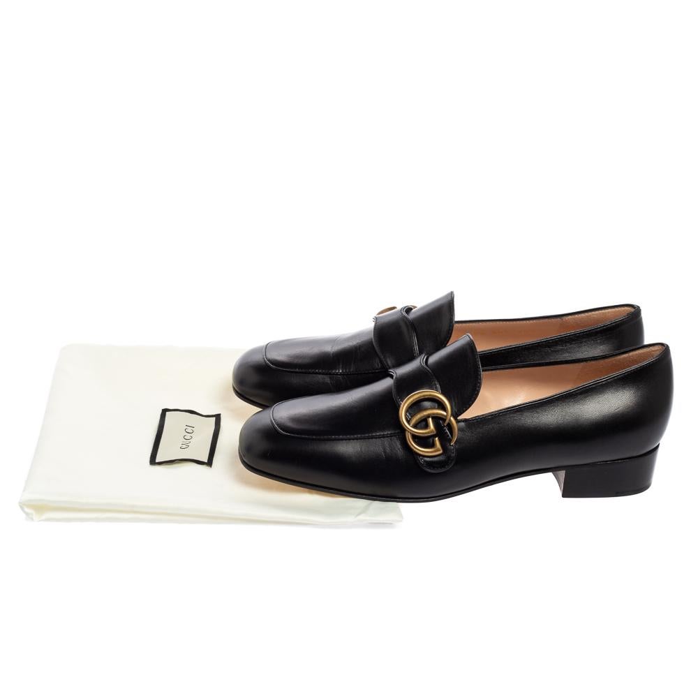Gucci Black Leather GG Marmont Loafers Size 38.5 2