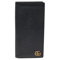 Gucci Black Leather GG Marmont Long Bifold Wallet